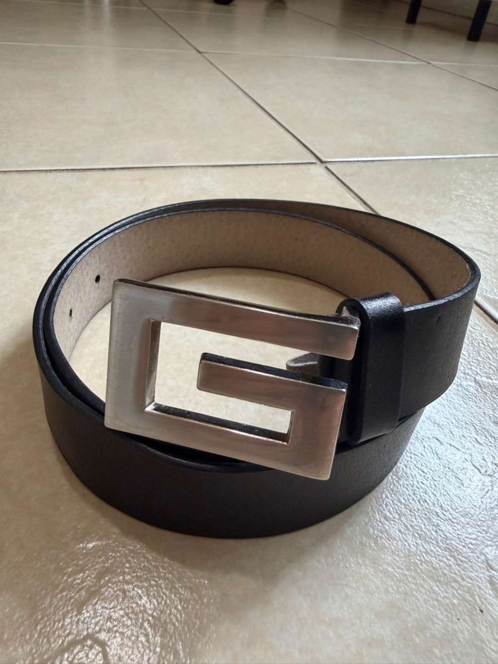 Guess Black Genuine Leather Silver G Logo Belt Women’s Sz Medium